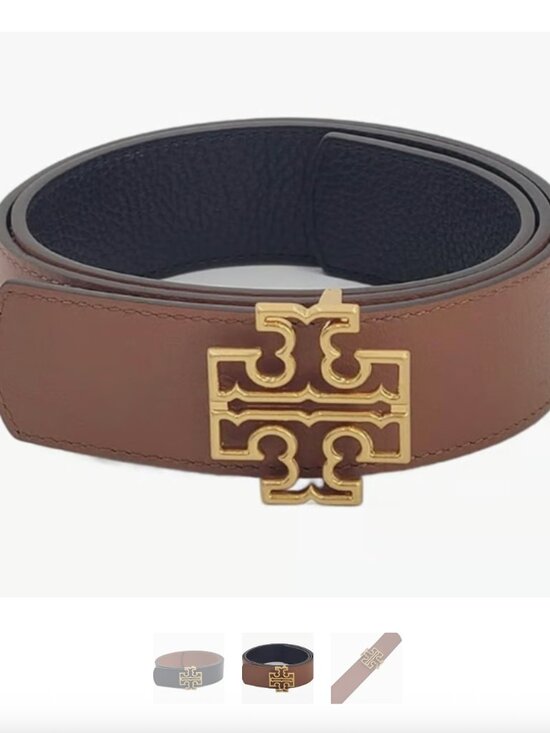 Tory Burch Britten Logo Black/Classic Tan With Gold Hardware 1.5in Width Large